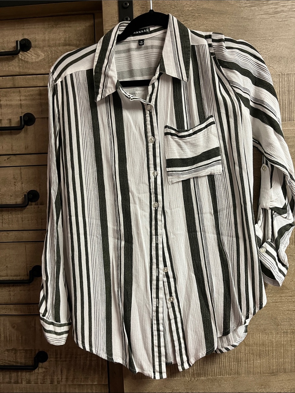 Hannah Striped Button-Down Shirt in White and Black